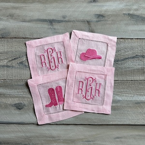 Pink cocktail napkin, monogram cocktail napkin, embroidered napkin, monogram napkin, napkin, cowgirl, personalized napkin, cocktail, nash