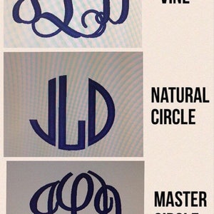 Pu&ograve; includere: Tre diversi stili di monogramma: vite, cerchio naturale e cerchio maestro. Ogni monogramma &egrave; di colore blu navy e presenta le lettere JLD.