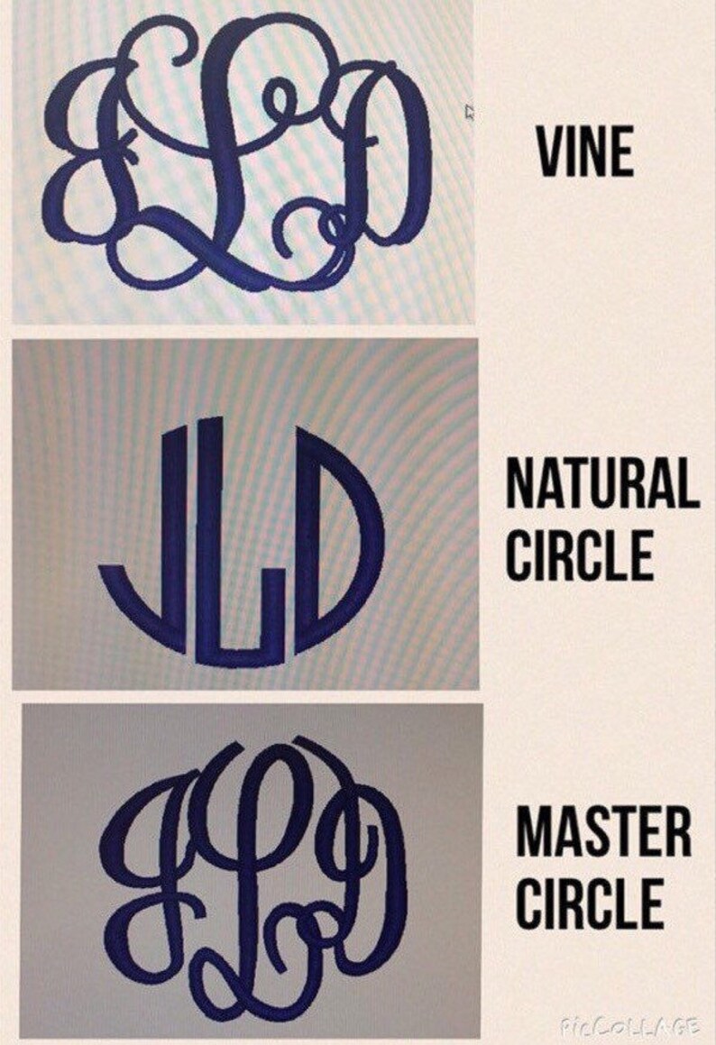 Pu&ograve; includere: Tre diversi stili di monogramma: vite, cerchio naturale e cerchio maestro. Ogni monogramma &egrave; di colore blu navy e presenta le lettere JLD.