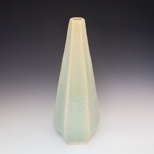 Tall, light mint green hexagon vase. Ceramics and pottery, pottery vase, ceramics, pottery, vase. image 1