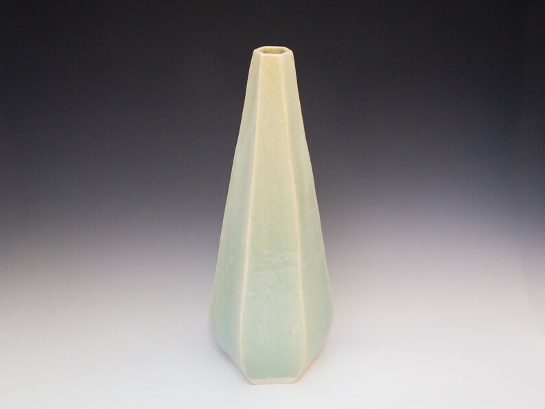 Tall, light mint green hexagon vase. Ceramics and pottery, pottery vase, ceramics, pottery, vase. image 1