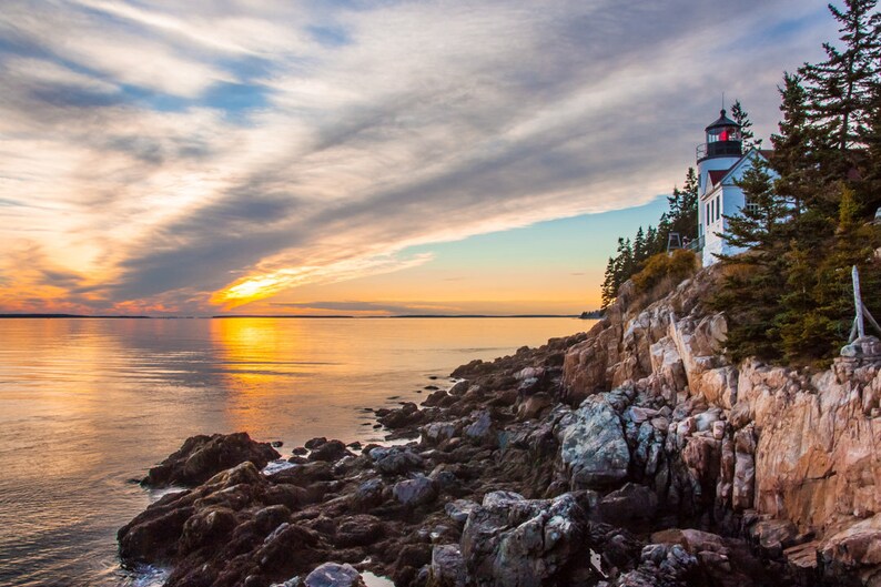 Sunset at Bass Harbor Head Light, Acadia National Park, Mount Desert Island, Maine, Printable Wall Art, Digital Download, Lighthouse. image 1