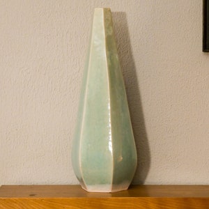 Tall, light mint green hexagon vase. Ceramics and pottery, pottery vase, ceramics, pottery, vase. image 3