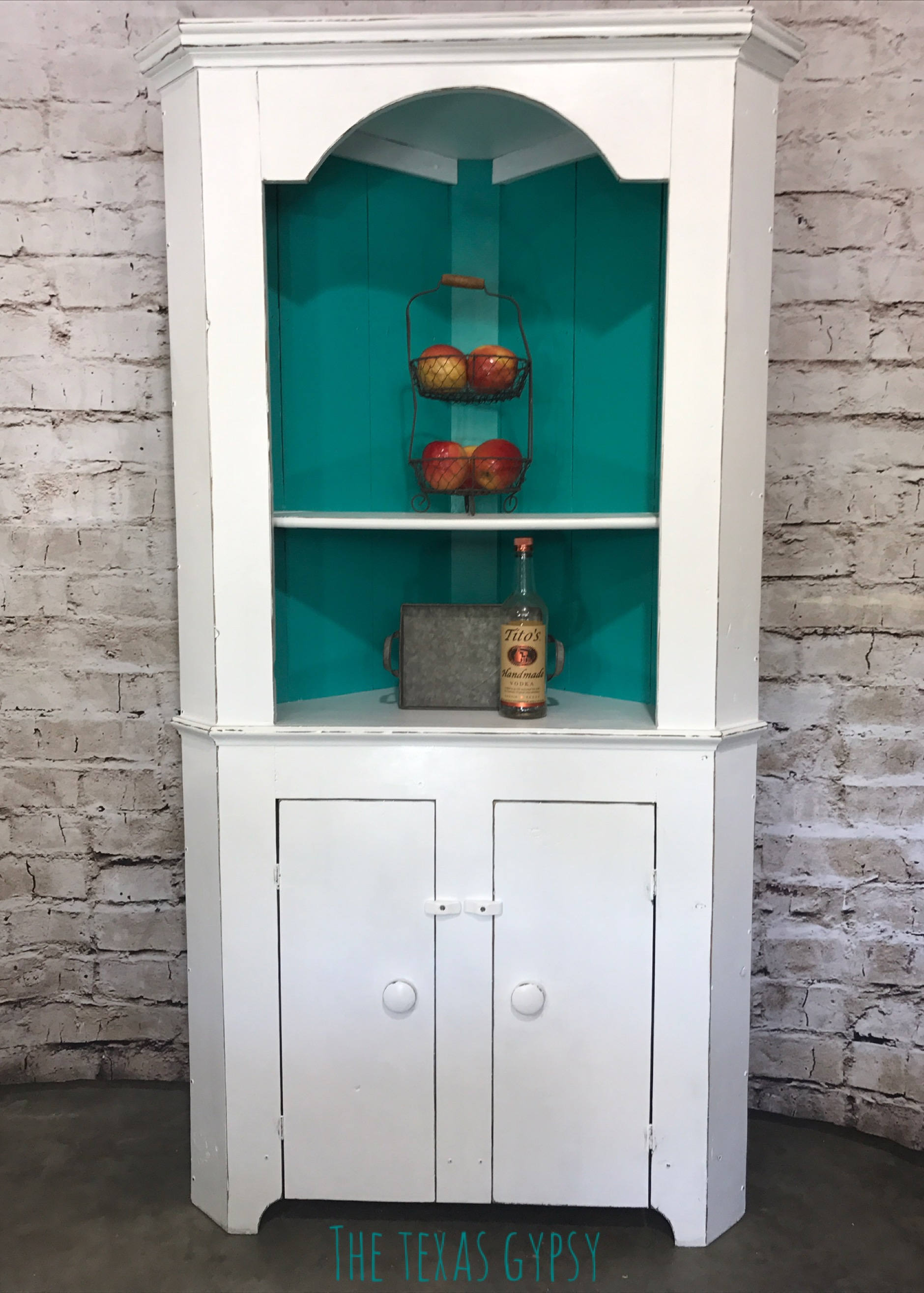 Primitive Corner Antique Cabinet White Turquoise Etsy