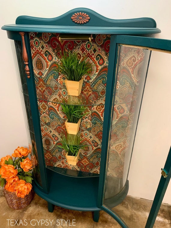 Texas Gypsy Style Painted China Cabinet Curio Cabinet Etsy