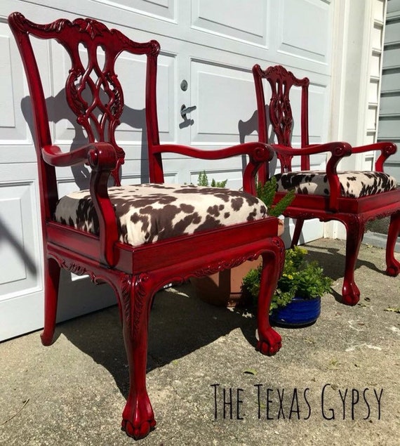 Cow Print Dining Room Arm Chair Pair Captain Chairs