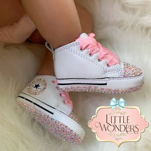 Pink baby hotsell converse with rhinestones