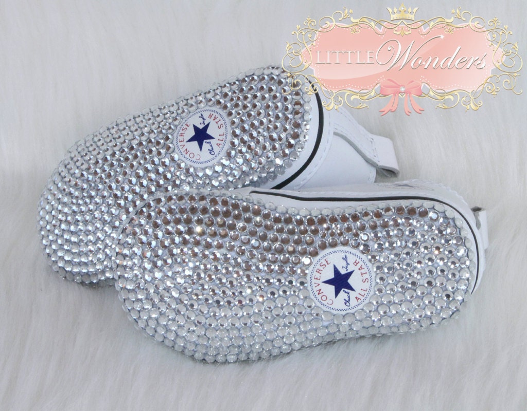 white baby bling converse