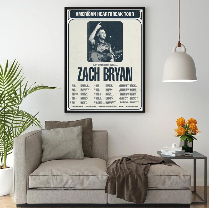 Zach Bryan American Heartbreak Tour 2022 Poster, Zach Bryan Wall Art, Zach Bryan Tour Poster Country Music Tour Gift for fan NPZB_001 