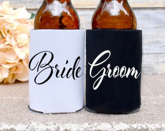 Bride and Groom Can Cooler Set. Bride and Groom Gift. Wedding Can Cooler. Bridal Shower Gift. Bride Gift. Engagement Gift.