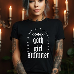 Goth Girl Summer Shirt. Summer Clothing, Goth Shirts. Spooky Summer.