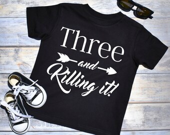 Three and Killing it. 3rd Birthday Shirt Boy. 3rd Birthday Boy. 3rd Birthday Boy Shirt. Three Year Old. Birthday Outfit Boy.