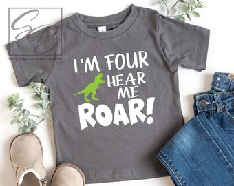I'm Four Hear Me Roar, 4th Birthday Boy, 4th Birthday Shirt Boy, Dinosaur Birthday Shirt, TRex Shirt, 4th dinosaur birthday, T-rex birthday