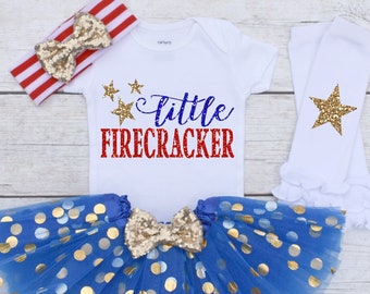 Little Firecracker, 4th of July Outfit, 4th of July Outfit Baby Girl, 4th of July Outfit Girl, Little Firecracker Shirt 4JY (RWB)