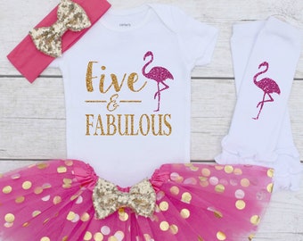 Five and Fabulous. Flamingo Birthday. CUSTOM AGE. Girls Birthday Outfit. Tutu Set. Birthday Tutu Outfit. Birthday Outfit Girl S93 5BD (HOTP)