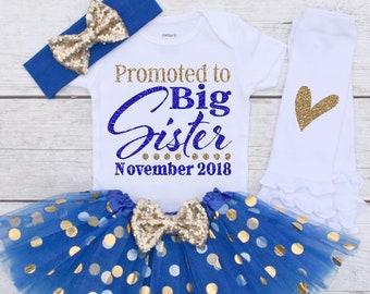 Promoted to Big Sister Outfit *CUSTOM Date* Promoted to Big Sister Shirt. Big Sister Shirt. Big Sister Announcement Shirt S81 PGA (ROYAL)