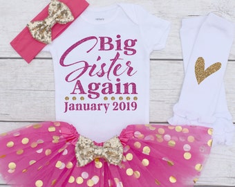 Big Sister Again Outfit. Big Sister Shirt. Big Sister Again Shirt. Big Sister Announcement Shirt S71 PGA (HOTP)