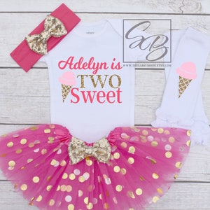 Two Sweet Birthday Outfit, 2nd Birthday Girl Outfit, Personalized 2nd Birthday Outfit, 2nd Birthday Girl, Ice Cream Party S147 2BD (HOTP)