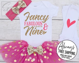 9th Birthday Outfit Girl, Fancy Fabulous and Nine, 9th Birthday Shirt Girl, 9th Birthday Girl, Girls 9th Birthday S171 9BD (HOTP)