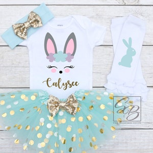 Easter Outfit Baby Girl Personalized Bunny Outfit / Custom Easter Shirt / Easter Outfit Girl / Bunny Shirt / Easter Shirt S128 EAS AQUA image 1