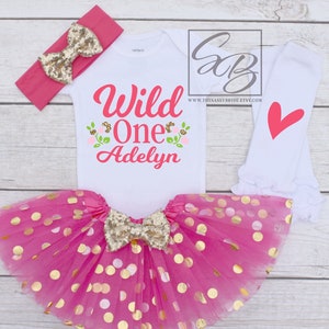 Wild One Birthday Girl Outfit, 1st Birthday Girl Outfit, Personalized 1st Birthday Outfit, Wild One Shirt, Cake Smash S146 1BD (HOTP)