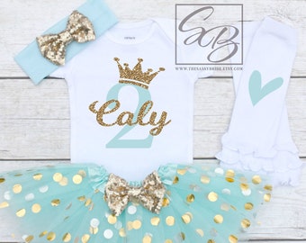 2nd Birthday Girl Outfit, Personalized Second Birthday Outfit, 2nd Birthday Outfit, 2nd Birthday Girl Cake Smash Outfit S144 2BD (AQUA)