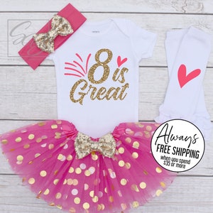 8th Birthday Outfit Girl, 8 is Great, 8th Birthday Shirt Girl, 8th Birthday Girl, Eight is Great Shirt, 8th Birthday Shirt S172 8BD (HOTP)