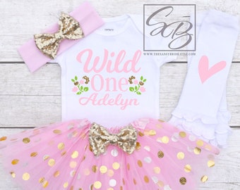 Wild One Birthday Girl Outfit, 1st Birthday Girl Outfit, Personalized 1st Birthday Outfit, Wild One Shirt, Cake Smash S146 1BD (LIGHTP)