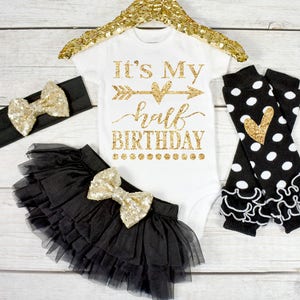 It&#39;s My Half Birthday, Half Birthday Outfit Girl, Half Birthday Girl Outfit, half Birthday Outfit, 6 month birthday (S49) (HBD) (BLACK)