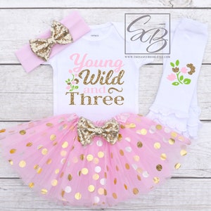 Young Wild and Three, Young Wild and 3, 3rd Birthday Girl Outfit, 3rd Birthday Outfit Girl, Young Wild and Three Shirt S148 3BD (LIGHTP)