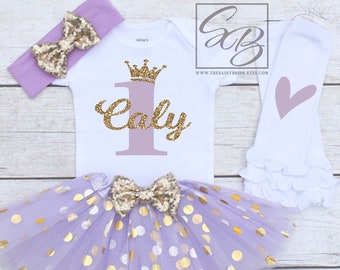 1st Birthday Girl Outfit, Personalized First Birthday Outfit Girl, First Birthday Outfit, 1st Birthday Girl Cake Smash Outfit S144 1BD (LAV)