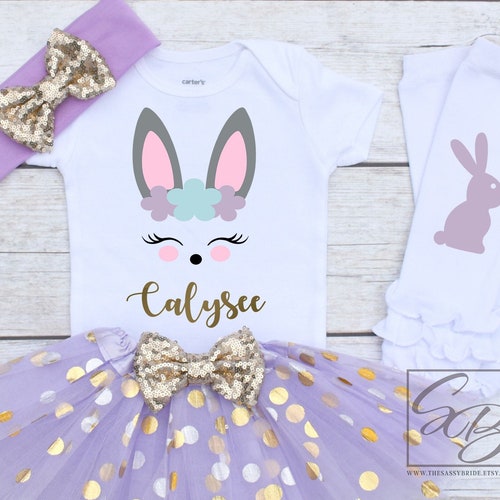 Baby Girl 1st Easter Outfit Girl / Personalized Easter Bunny Etsy