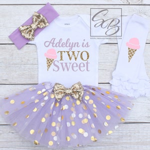 Two Sweet Birthday Outfit, 2nd Birthday Girl Outfit, Personalized 2nd Birthday Outfit, 2nd Birthday Girl, Ice Cream Party S147 2BD (LAV)