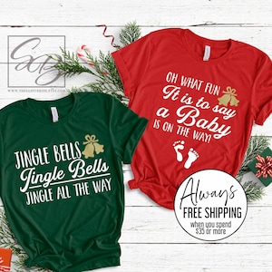 Couples Christmas Pregnancy Announcement Shirts *UNISEX FIT* Christmas Pregnancy Announcement Shirt, Couples Pregnancy Reveal Shirts (XMS)