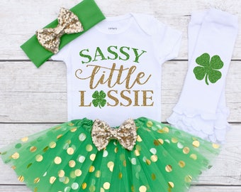 Sassy Little Lassy, St Patricks Outfit, St Patricks Day Baby, St Patricks Day Outfit Girl, St Patricks Day Outfit Baby Girl S60 SPD (GREEN)