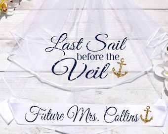 Last Sail Before the Veil. Bachelorette Party Sash and Veil. Bachelorette Party Sash. Bachelorette Veil. Sash and Veil. Bachelorette Veil.