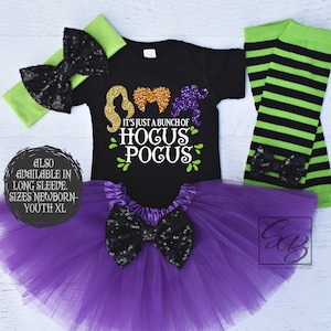 It's Just A Bunch Of Hocus Pocus, Halloween Outfit Girl, Hocus Pocus Shirt Kids, Girls Halloween Outfit, Halloween Costume Baby HWN (PURPLE)