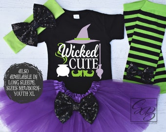 Wicked Cute, Halloween Outfit Girl, Halloween Shirt Girl, Halloween Shirt Kids, Baby Girls Halloween Outfit, Witch Shirt, Witch HWN (VIOLET)