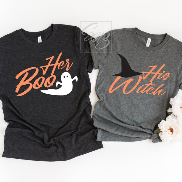 Her Boo His Witch Shirts *UNISEX FIT* Couples Halloween Shirts, Matching Halloween Shirts, His and Hers Halloween Shirts, Mr and Mrs (HWN)