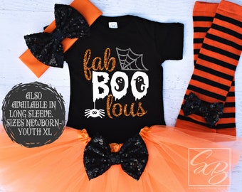 Fab Boo Lous, Halloween Outfit Girl, Halloween Shirt Girl, Halloween Shirt Kids, Baby Girls Halloween Outfit, Baby Halloween HWN (ORANGE)