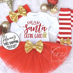 Dear Santa Define Good, Christmas Outfit Girl, Girl's Christmas Outfit, Christmas Outfit Baby Girl, Holiday Outfit Girl. S16 XMS (GOLDBOW)