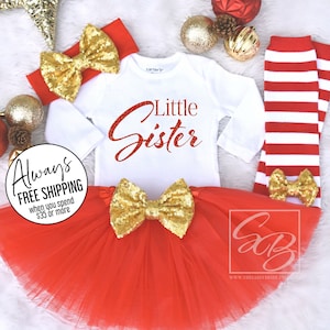 Little Sister Christmas Outfit. Little Sister Shirt. Christmas Baby. Sibling Shirts. Little Sister 1st Christmas Outfit S44 PGA (GOLDBOW)