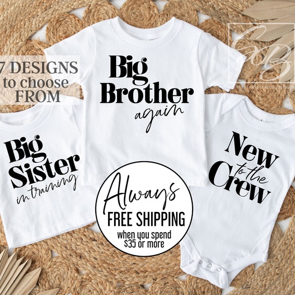 Big Brother Big Sister Shirts, Family Baby Announcement Shirts for Kids, New to the Crew, Sibling Shirt Set, Oldest Middle Youngest