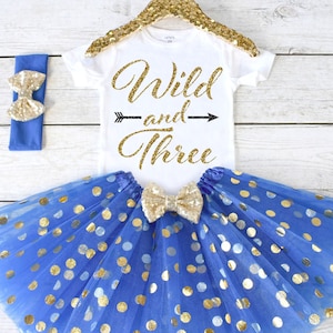 Wild and Three. CUSTOM AGE. Girls Birthday Outfit. Birthday Shirt. Birthday Tutu Outfit. Birthday Outfit Girl. 3rd birthday S3 3BD (ROYAL)
