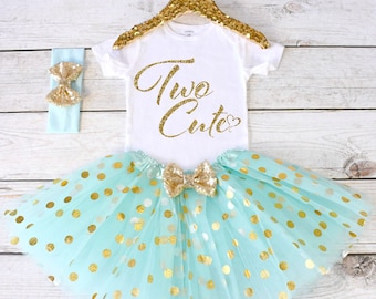 Two Cute. 2nd Birthday Outfit. Girls Birthday Outfit. Birthday Shirt. Birthday Tutu Outfit. Birthday Girl. 2nd birthday S2 2BD (AQUA)