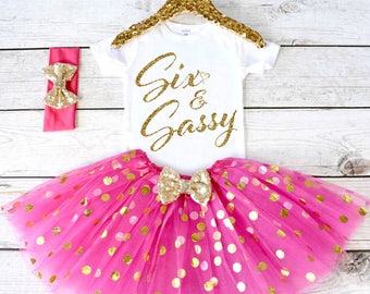 Six and Sassy. CUSTOM AGE. Girls Birthday Outfit. Tutu Set. Birthday Tutu Outfit. Birthday Outfit Girl. 6th birthday S7 7BD (HOTP)