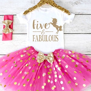 Five and Fabulous. Unicorn Birthday. CUSTOM AGE. Girls Birthday Outfit. Tutu Set. Birthday Tutu Outfit. Birthday Outfit Girl S52 5BD (HOTP)