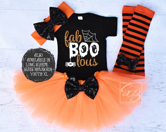 Fab Boo Lous, Halloween Outfit Girl, Halloween Shirt Girl, Halloween Shirt Kids, Baby Girls Halloween Outfit, Baby Halloween HWN (ORANGE)