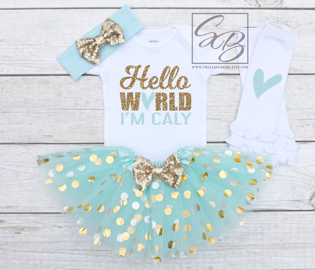 Hello World Newborn Outfit Girl, Newborn Girl Take Home Outfit, Hello ...