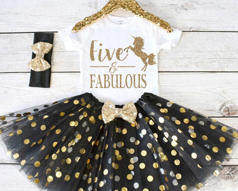 Five and Fabulous CUSTOM AGE Unicorn Birthday Party BLACK Unicorn Birthday Outfit S52 5BD Unicorn Shirt Unicorn Birthday